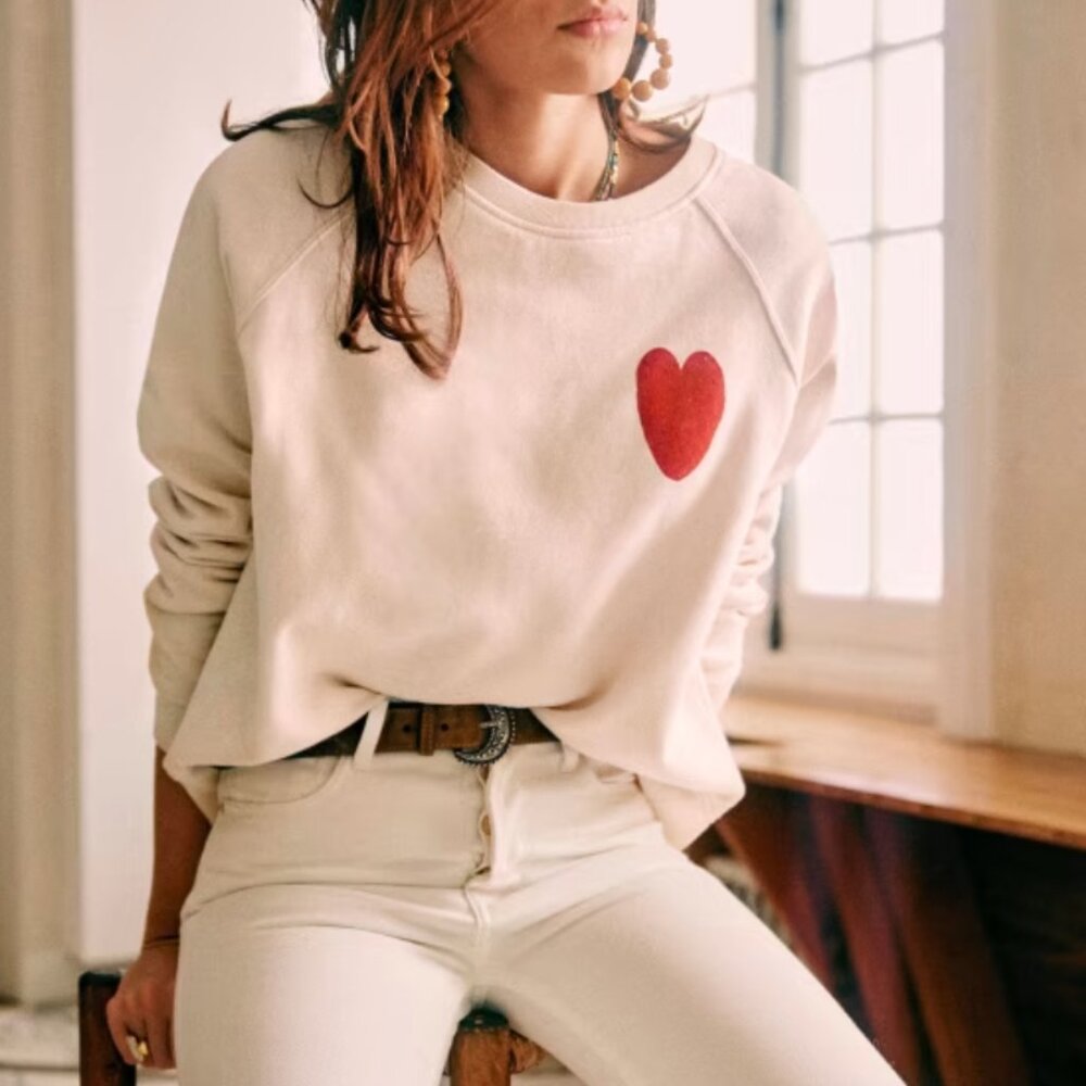 Sezane Cream Sweatshirt with Red Heart